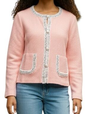 St. John Collection Wool Blend Tweed Textured Peach Pink Jacket Size 12